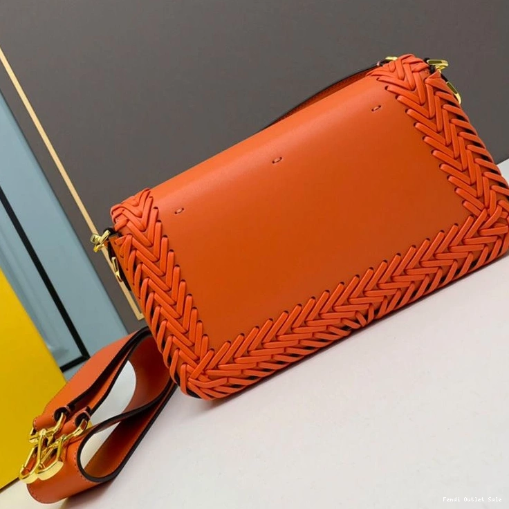 Affordable Orange Baguette Fendi Leather Stitching Medium In Bag 0822